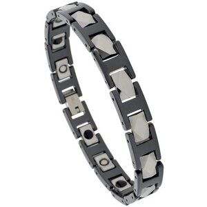 Men's Tungsten Bracelet Ceramic Bracelet Magnetic Therapy, 2-Tone Black